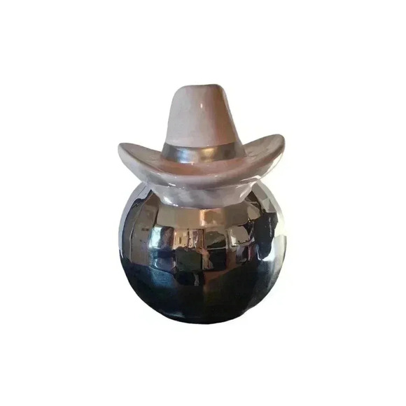 RARE Disco Ball Cookie Jar w/ Pink Cowgirl Cowboy Hat ceramic 10" NEW - Picture 3 of 6
